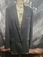 EXPRESS, WOMEN'S BLACK/WHITE POLY BL ONE BUTTON PINSTRIPED WASHABLE BLAZER, SZ S