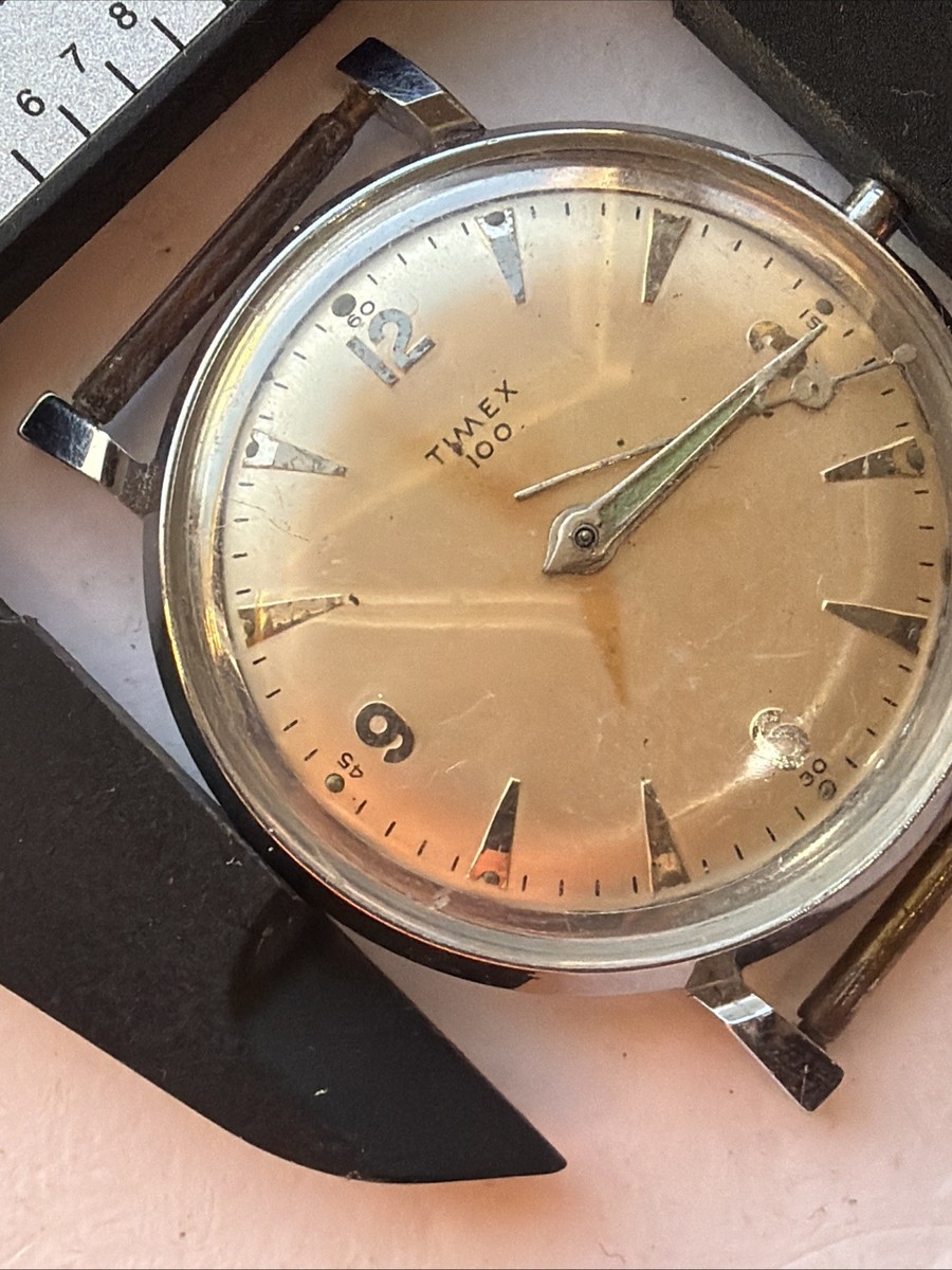AV68 VTG Mens Timex 100 Mechanical Vintage Manual Watch Parts Repair Restoration View 3