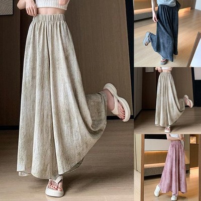 Loose Fit Eis Seide Rock Hose weites Bein Hose drapierte Silhouette leicht
