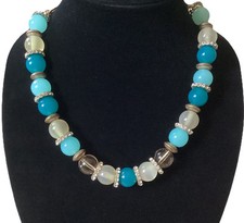 Liz Claiborne Rhinestone Chunky Beads Necklace Signed 1970  S 22  