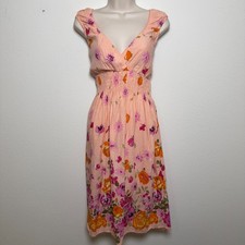 Ash & Sara Women Babydoll Midi Dress Medium Pink Floral Romantic Cottagecore
