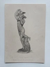 Antique Engraving Cupid  held by a graceful female figure, symbolizing love