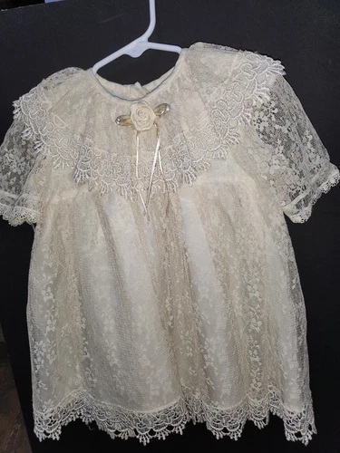 OFF WHITE Abito pasquale 2T nastri e pizzo bianco sporco colletto bambino maniche corte