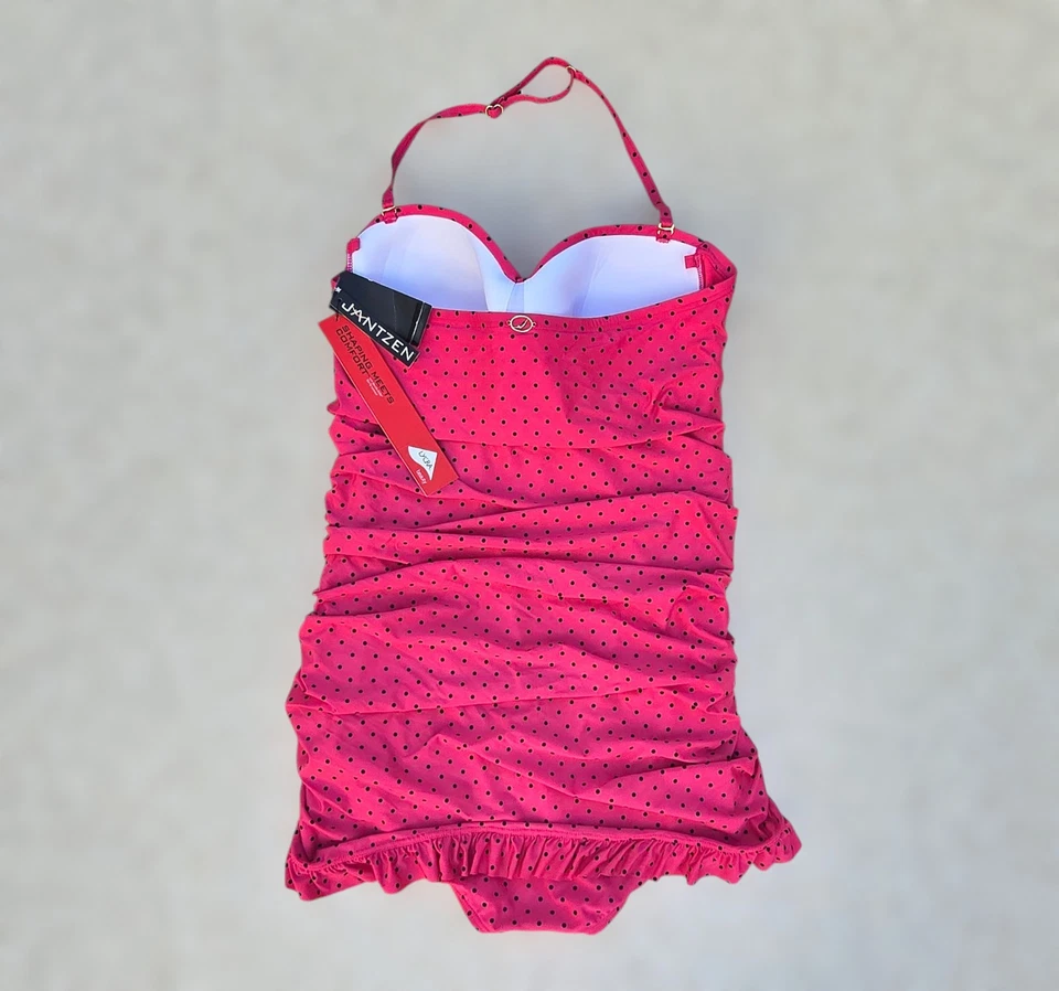 TRAJE DE BANHO FEMININO JANTZEN TAMANHO 16 ROSA BOLINHAS PEÇA ÚNICA NOVO! Varejo US$ 112 - Imagem 2 de 4