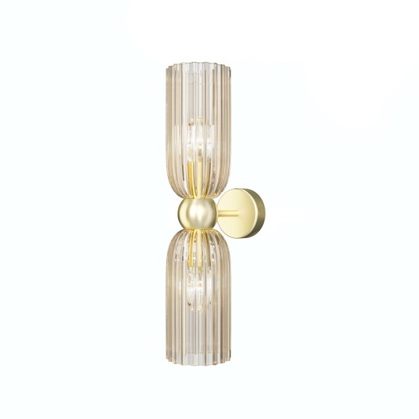 Wandlampe Metall Glas Gold Cognac H:43,5 Cm E14 Up Down Wandleuchte 2-Flammig-image