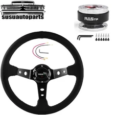 14INCH Genuine Leather Racing Steering Wheel Drifting Deep Dish w/ Quick Release