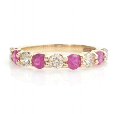 0.65 Ct Natural Ruby Diamond Band Ring 14K Solid Gold Stackable Fine Jewelry