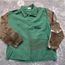 BLACK STALLION Hybrid Green and Cowhide Leather Welding Coat Jacket Shirt 2XL