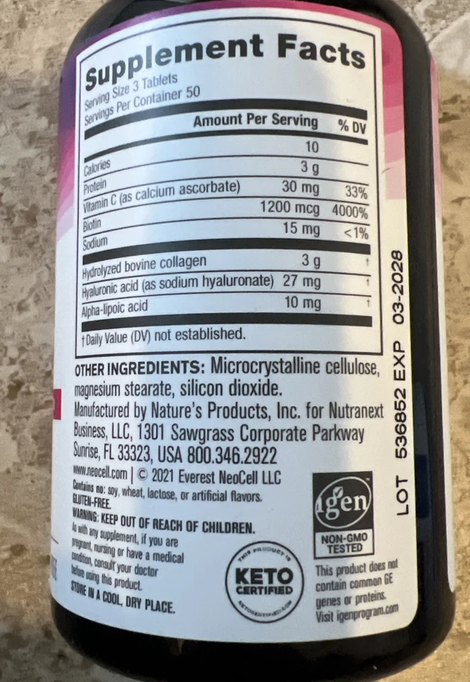 NeoCell Colágeno Tipo 1+3 con Ácido Hialurónico Beauty Builder 150 Comprimidos Exp03/28 Foto 2 de 2