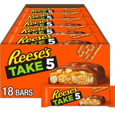 REESE'S TAKE 5 Pretzel, Peanut and Chocolate Candy Bars, 18 Count (Pack of 1) 
