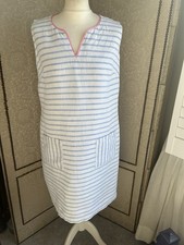 Joules Linen Dress Size 14 Blue And White Stripe Pink Zip