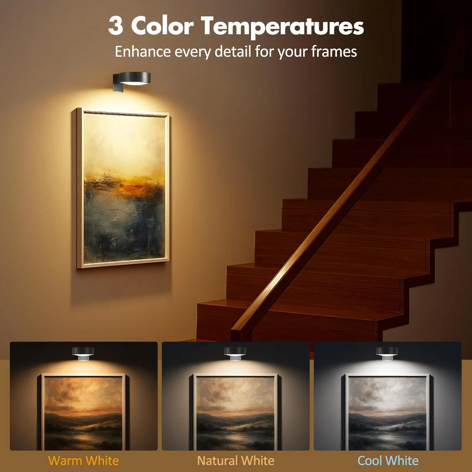 3Pcs Picture Lights for Wall Battery Operated, Magnetic Led Painting Light with - Image 2 of 4