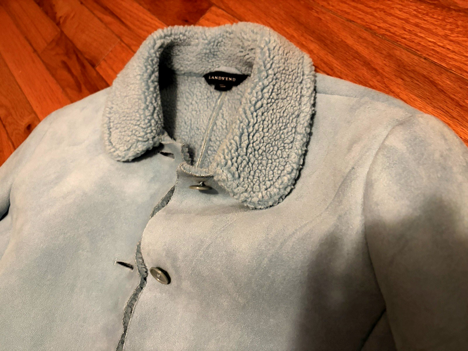 Women's LANDS END Blue FAUX SHEEPSKIN SHEARLING Style JACKET WINTER COAT Size S