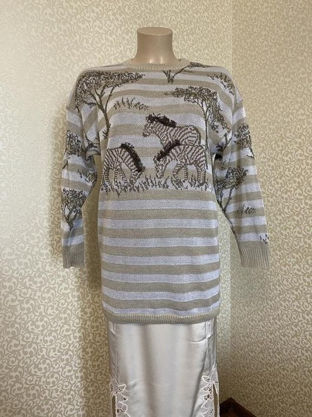 Women Bogner Sweater Beige Cotton Silk Linen 34