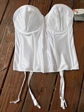 Vintage 424 Carnival Longline Corset Bra with Garters Size 40D White Bridal NEW