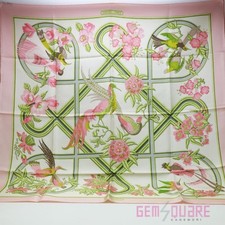 Sciarpa seta Hermes Carre 90 Caraibes uccellini caraibici rosa ottima usata dal Giappone