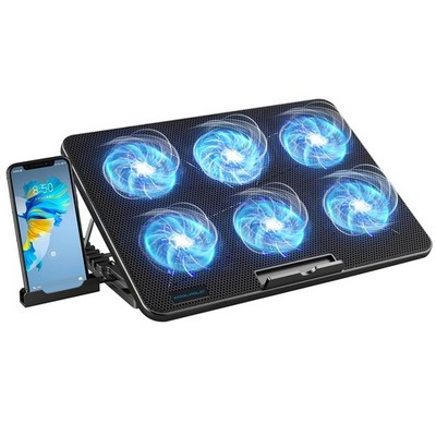 Coolcold Laptop Cooling Pad 15.6-17.3 - 6 Quiet Fans, 7 Heights, Phone Holder