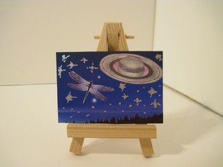 ACEO starry night planet insect Original Collage Art outsider naïve modern