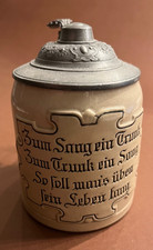 Antik Keramik Brauerei Bierkrug mit Spruch + Zinn Deckel 11cmSammlerst&uuml;ck Deko