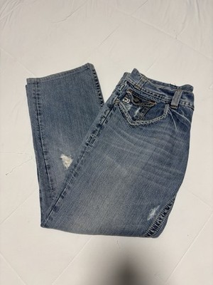 Cropped MEK Denim Griffith Straight Denim Jeans Size 33x34 Voyage Button Fly Y2K