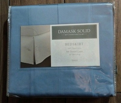 Charter Club Damask Solid Twin Bedskirt 500 Thread Count 100% PimaCotton in Blue