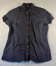 Lands End Womens Blouse Size M Navy Button Sh...