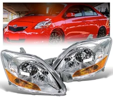For 2007-2011 Toyota Yaris Sedan Headlights Lamps Chrome Housing Set Left+Right