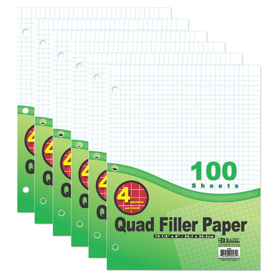 Bazic Products Graph Paper Loose Leaf 100 Sheets 4 Squares Per Inch 6-Pk
