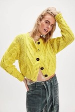 Free People Bonfire Button Up Cardigans Crop Slouchy Open Weave Yellow SZ M NEW