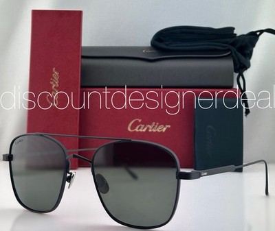 Cartier Men Black Titanium Square Sunglasses Gray Polarized 55mm CT0163S NEW