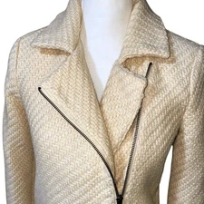 Anthropologie PIM + LARKIN Cream Wool Blend Jacket Coat XS Moto Old Money Woven