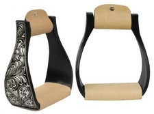 Showman Black Aluminum Floral Engraved Stirrups