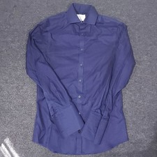 Charles Tyrwhitt Button Up Shirt Mens 15-33 Extra Slim Fit Navy Blue French Cuff
