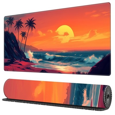 40*90cm Large Neon Beach Sunset Desk Mat - Extended Gaming & Office Mouse Pad wi