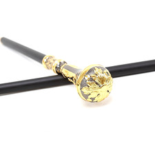 Premium Black Gold Floral Cane Elegant Victorian Walking Stick Gothic Costume...