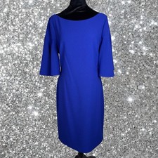 Eliza J Cobalt Blue Flutter Sleeve Sheath Dress Lined Career To Cocktail Sz 14