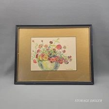 VTG Original Framed Watercolor Painting Flowers in Vase Signed by Juanita Mayo