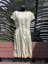 Vintage 1960's Cream Colored Green/Blue Day Dress Small/ Med Handmade  Cute 