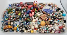Large Assorted Glass Beads Lot Over 2lbs Art Foil Glass Porcelain Lampwork Craft