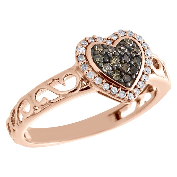 10K Rose Goldbraunes Diamant Herz Ring Damen Filigraner Vintage Band 0.25 Karat-image