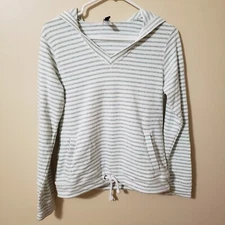 Gear for Sports Size Small Hooded Striped V Neck Shirt Green/White 2 Pockets 