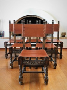 Details About Antique Vintage Spanish Revival Leather Chair Set Of 6 Chairs Dining Chairs