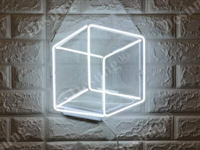 20''x16'' White Cubic Cube Acrylic Neon Sign Lamp Light Handmade Display Wall QL