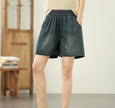 Summer Women Casual Wide Leg Loose Trousers Shorts Denim High Waist Short Pants