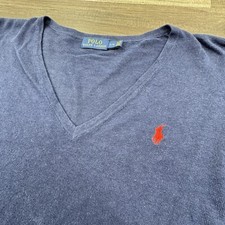 Polo Ralph Lauren Mens Linen Cotton Sweater Size Large Blue V Neck Pullover