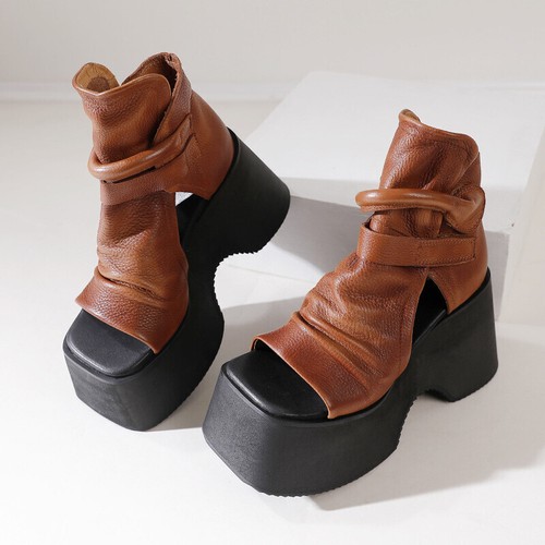 Summer Ankle Boots Women Genuine Leather Platform Wedge Gladiator Sandals Punk - Picture 24 of 24