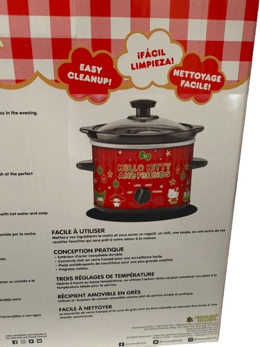NUOVO Hello Kitty Christmas 2 QT Crockpot Hello Kitty&Friends Rosso - Foto 4 di 12
