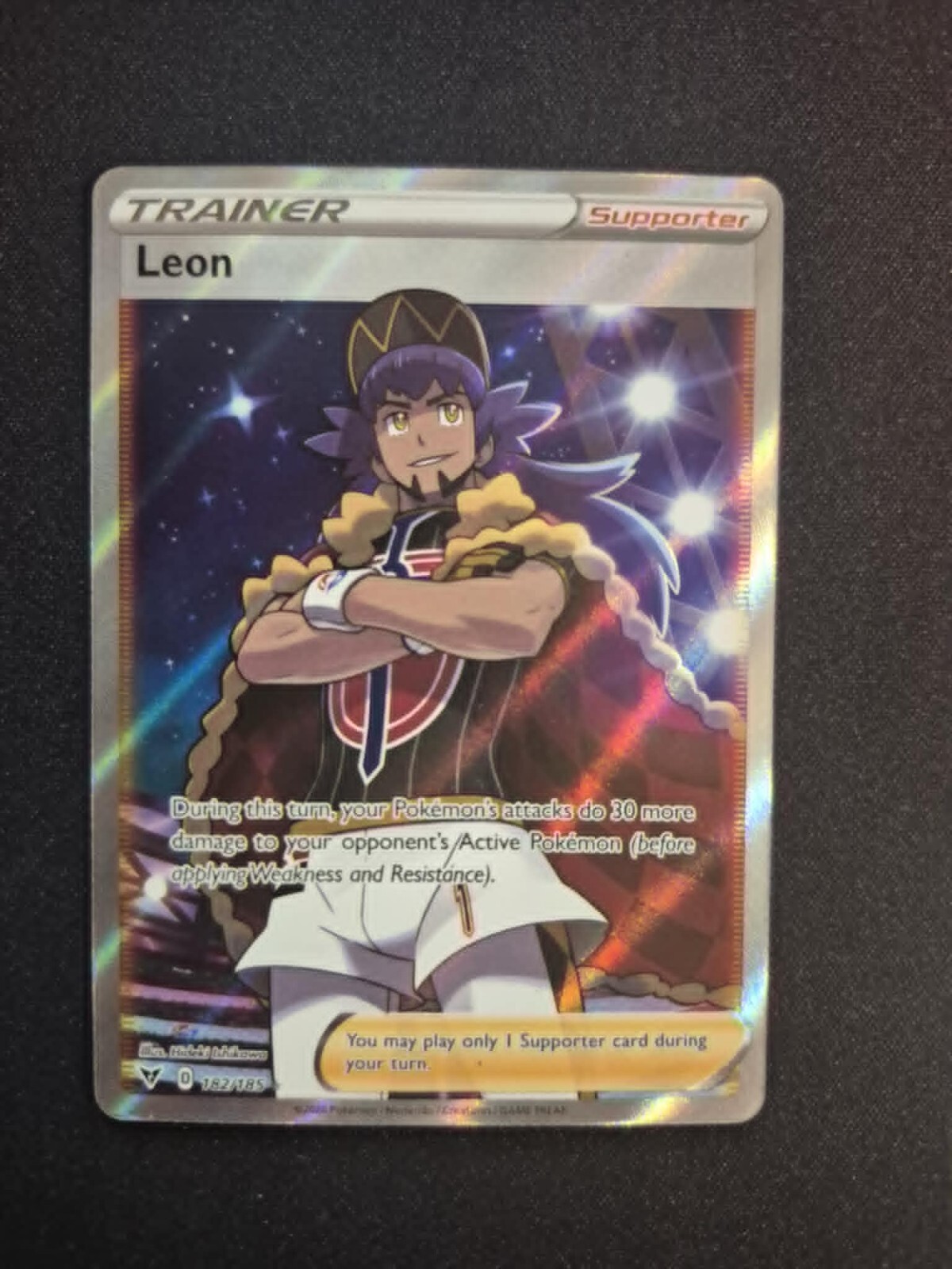 leon full art pokemon card TCG - Vivid Voltage Holo 182/185 You may play only 1 Supporter card during your turn Leon Full Art 182/185
