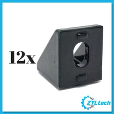 12x 90° 20mm x 20mm Aluminum Brace/Angle Bracket for 2020 Extrusion - Black