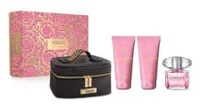 Versace Bright Crystal 4pc Set 3 oz EDT Spray Lotion Shower Gel and Beauty Case